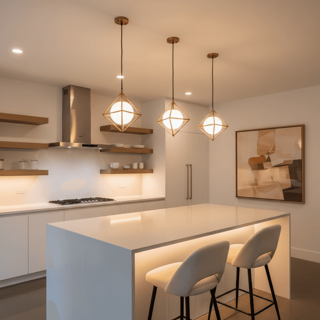 New pendant lighting installation in a kitchen
