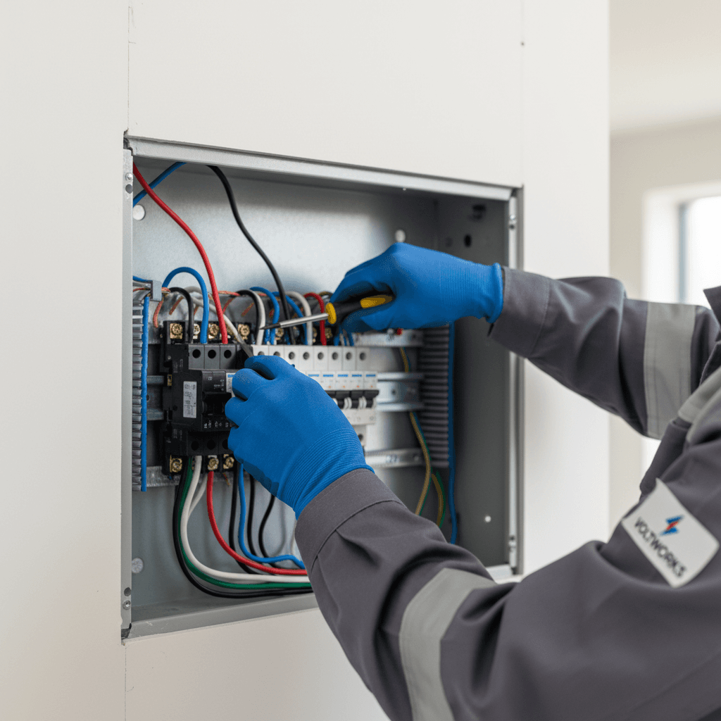 Electrician working on a residential electrical panel