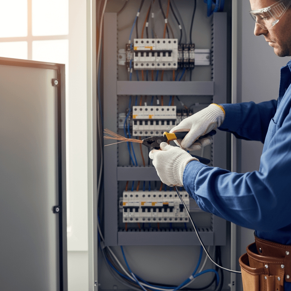 Licensed electrician working on a residential electrical panel in Toronto