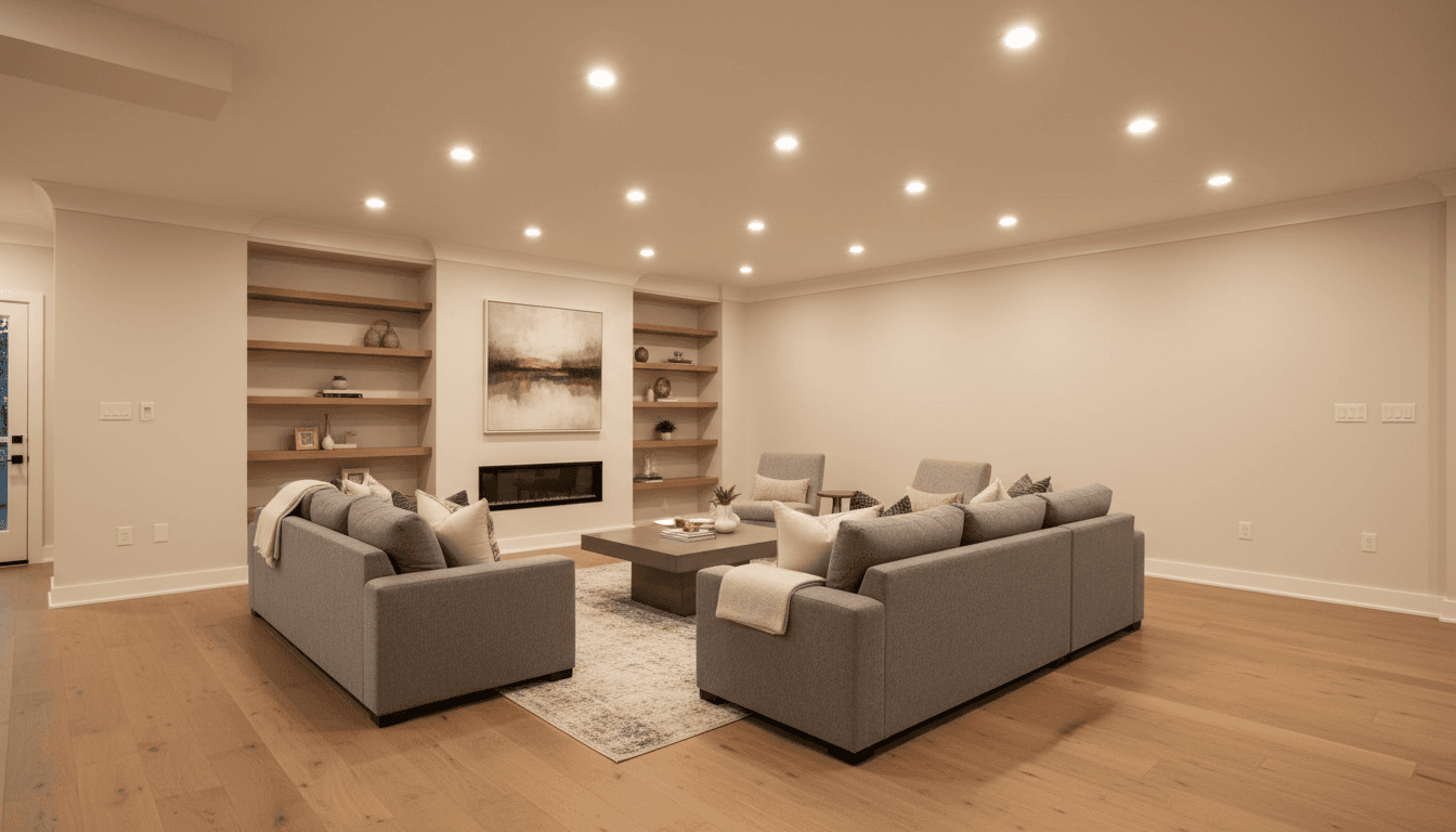 Modern living room with new electrical outlets and switches