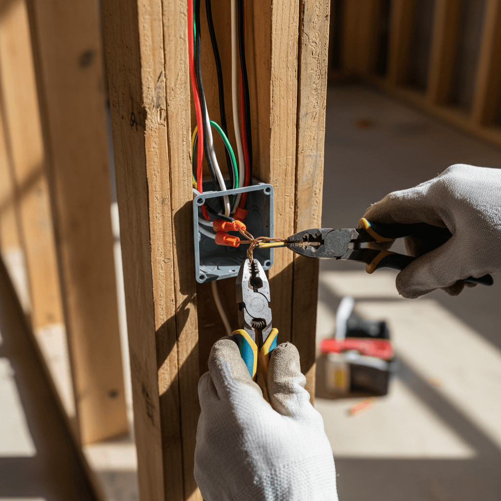 professional electrician wiring new home construction